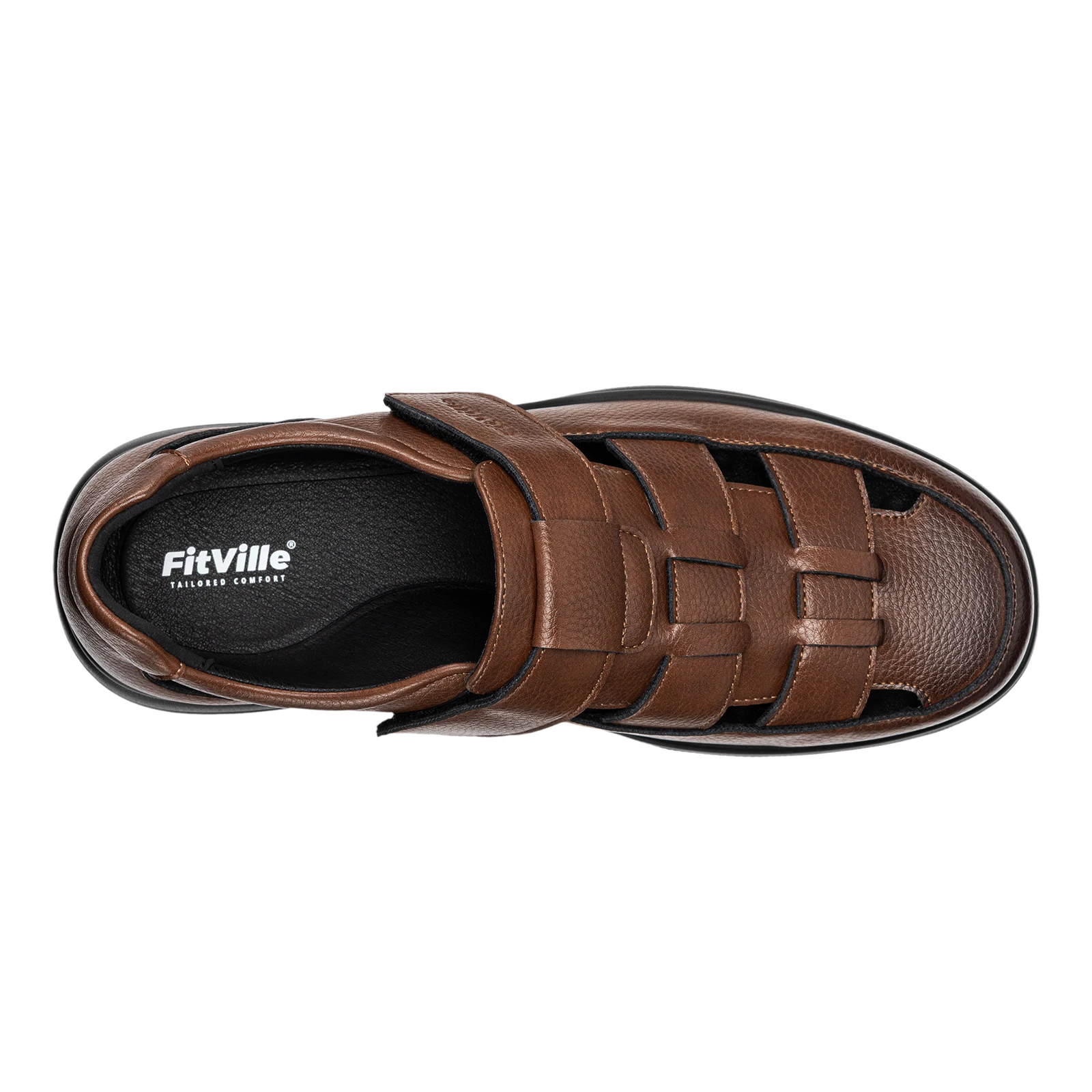 FitVille Men's Closed-Toe Sandals Wide Toe Leather Diabetic Shoes for Men Orthopedic Dress Sandal Velcro Straps Shock-Absorbing