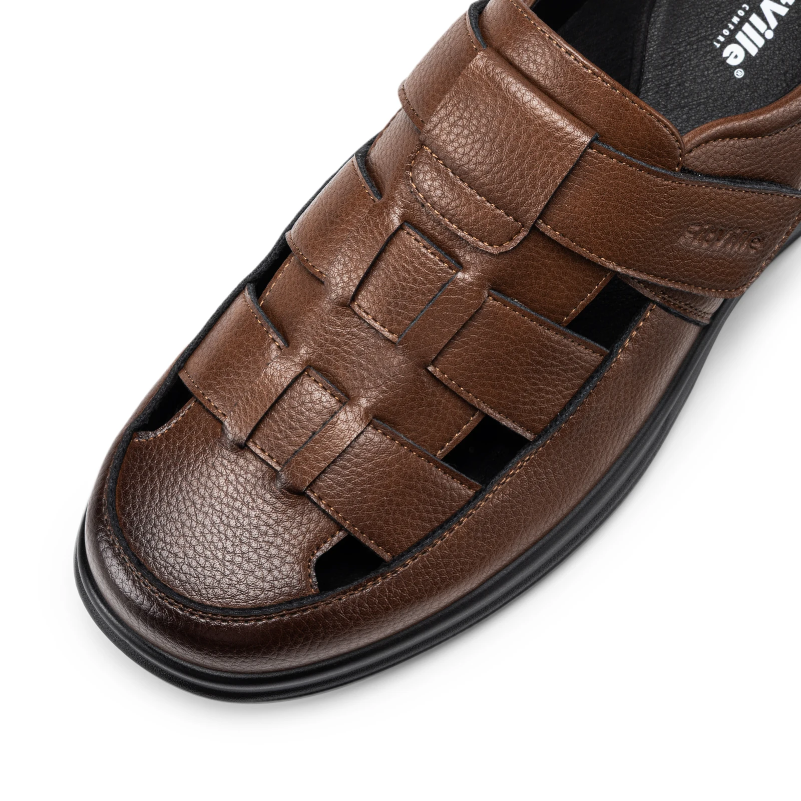 FitVille Men's Closed-Toe Sandals Wide Toe Leather Diabetic Shoes for Men Orthopedic Dress Sandal Velcro Straps Shock-Absorbing