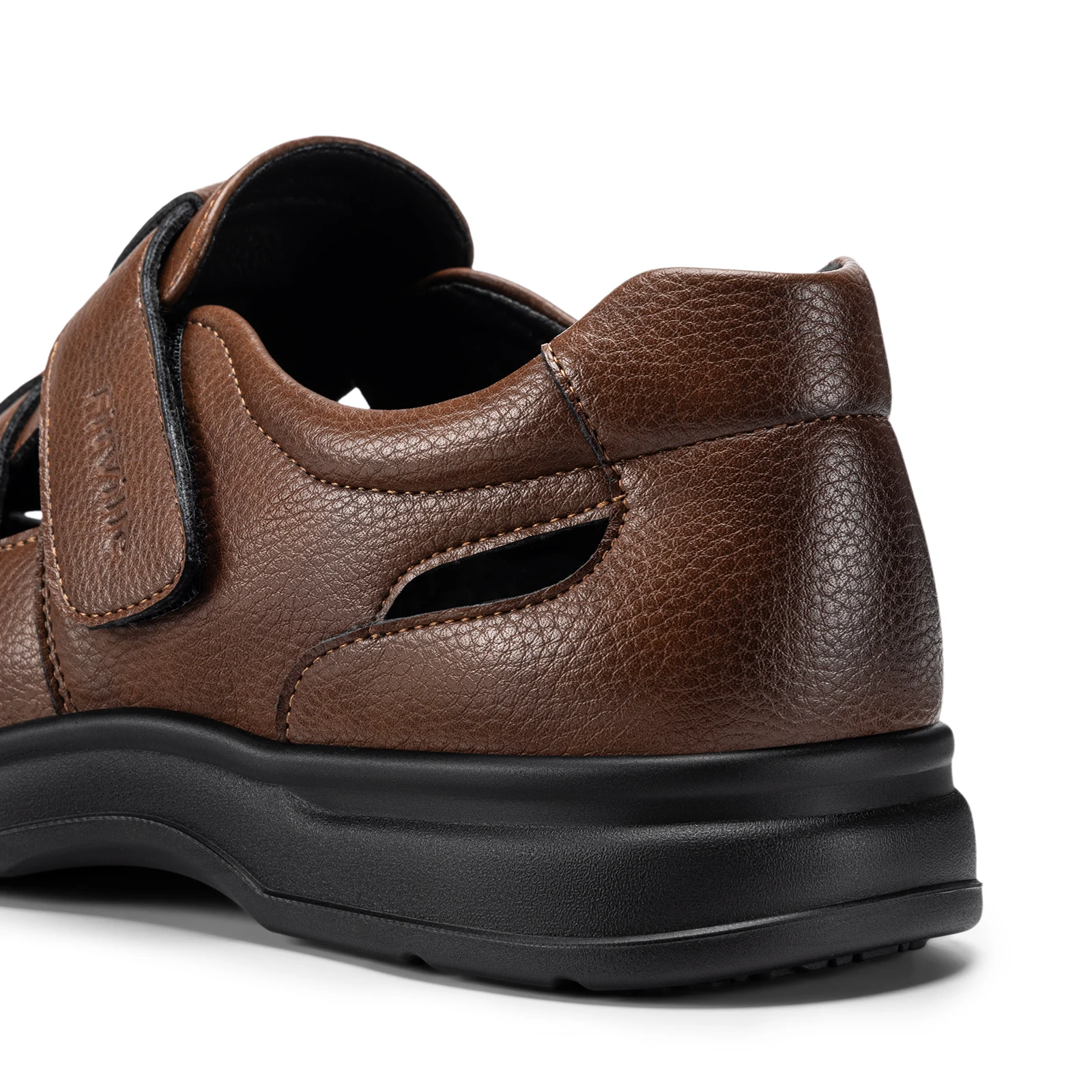 FitVille Men's Closed-Toe Sandals Wide Toe Leather Diabetic Shoes for Men Orthopedic Dress Sandal Velcro Straps Shock-Absorbing