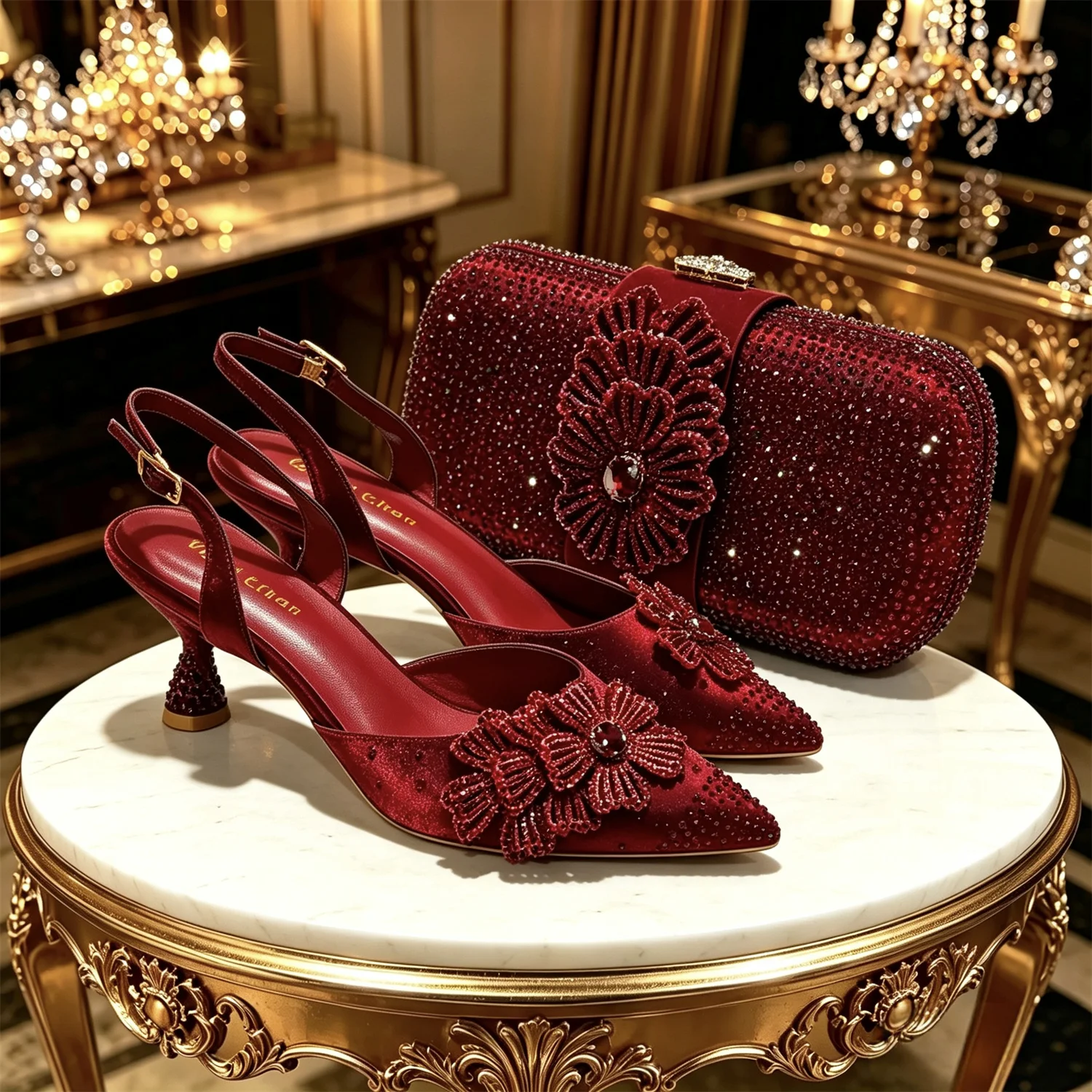 2026 Luxury Olive Green Crystal Heels & Handbag Gift Set, Rhinestone Embellished Women Dress Pumps & Purse for Wedding Party Eve