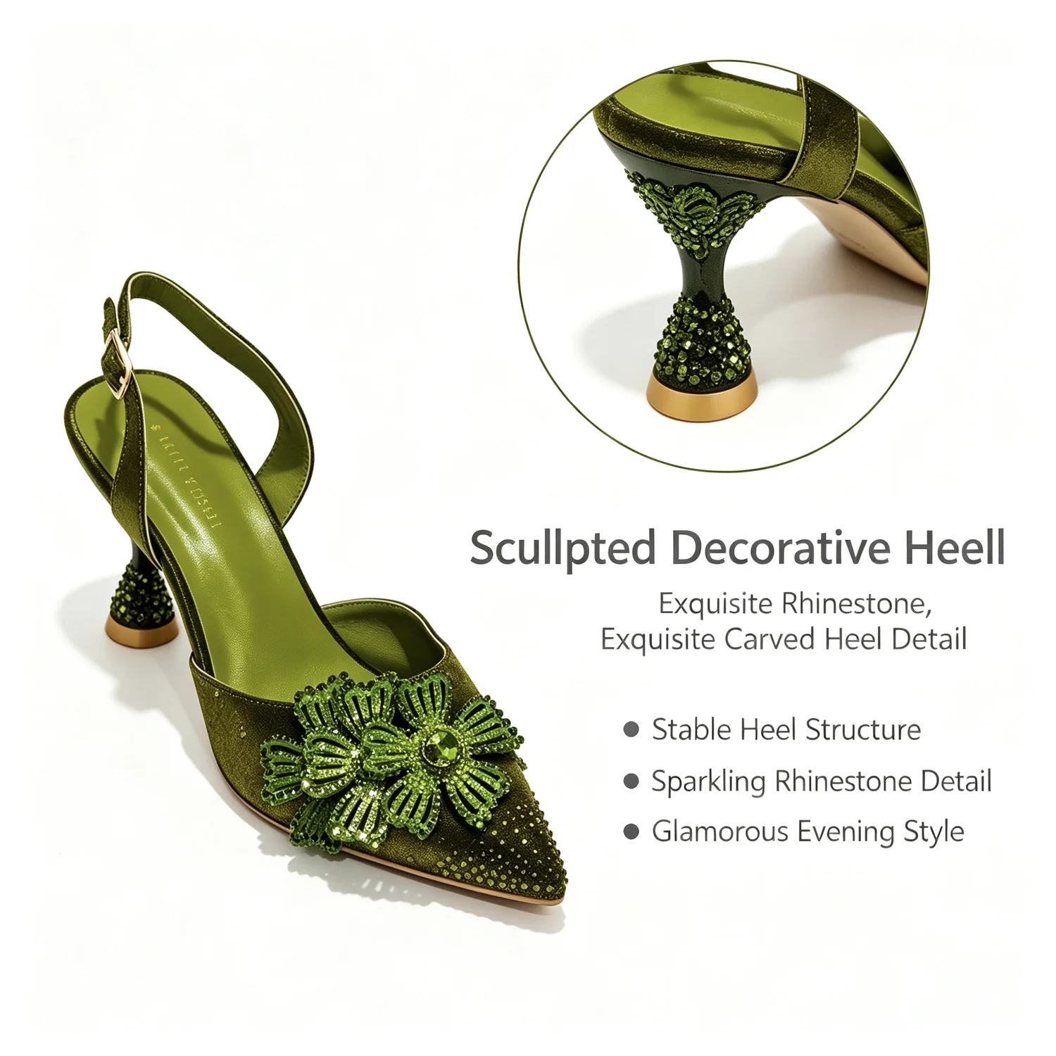 2026 Luxury Olive Green Crystal Heels & Handbag Gift Set, Rhinestone Embellished Women Dress Pumps & Purse for Wedding Party Eve