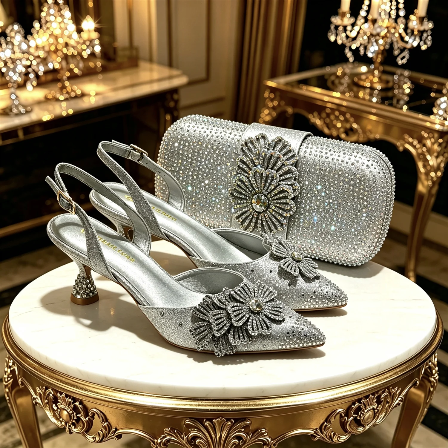 2026 Luxury Olive Green Crystal Heels & Handbag Gift Set, Rhinestone Embellished Women Dress Pumps & Purse for Wedding Party Eve