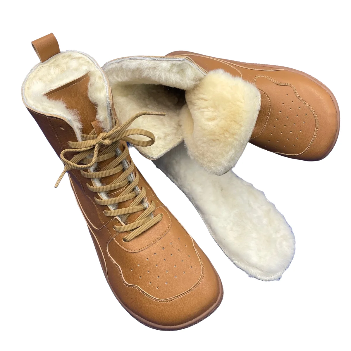 Tipsietoes Barefoot Genuine Leather Winter Middle-High Boots Real Natural Fur Linning Warm Men Women Warmer Light Weight