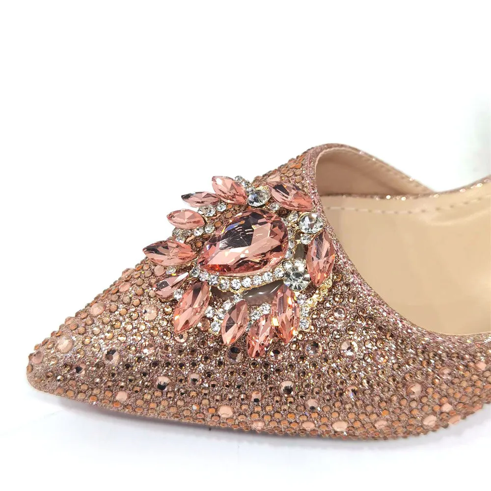 Purple 2024 Italian Design Girly Style Opend Toe Shoes And Bag Full Diamond Decoration with Appliques for Wedding Party
