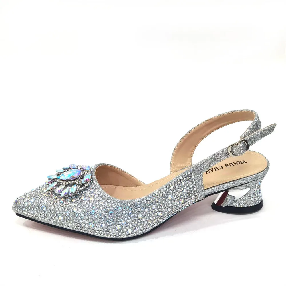 Purple 2024 Italian Design Girly Style Opend Toe Shoes And Bag Full Diamond Decoration with Appliques for Wedding Party
