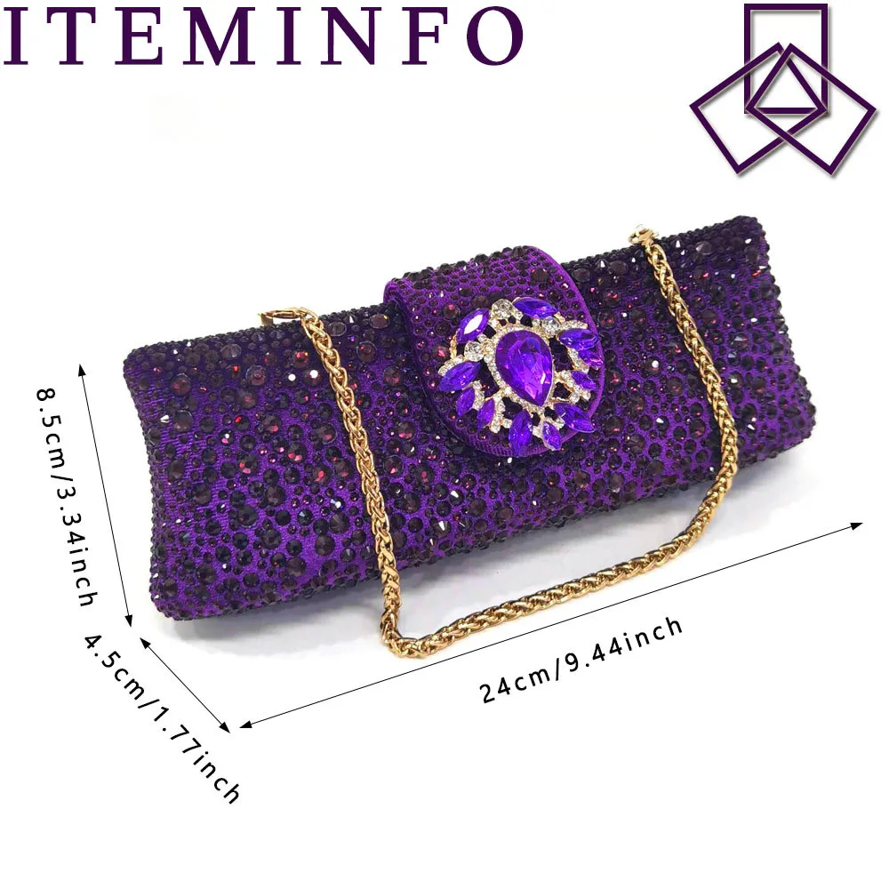 Purple 2024 Italian Design Girly Style Opend Toe Shoes And Bag Full Diamond Decoration with Appliques for Wedding Party