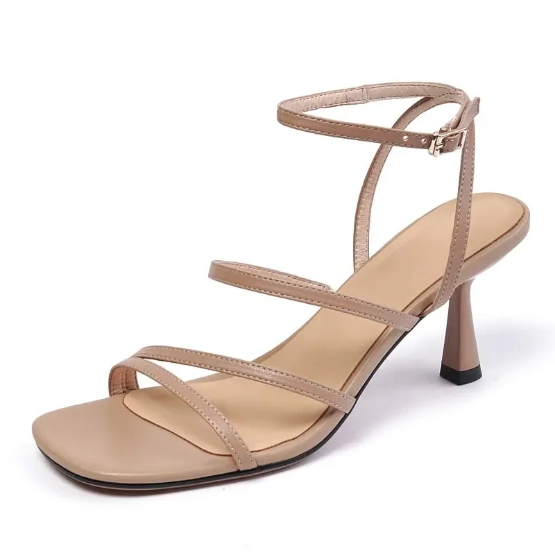 SmallHut New 2026 Trend Ankle Strap Sandals Summer Women Sexy Party High Heel Red Black Light-Yellow Beige Apricot Buckle Sandal