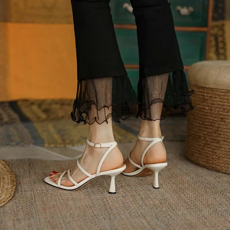 SmallHut New 2026 Trend Ankle Strap Sandals Summer Women Sexy Party High Heel Red Black Light-Yellow Beige Apricot Buckle Sandal