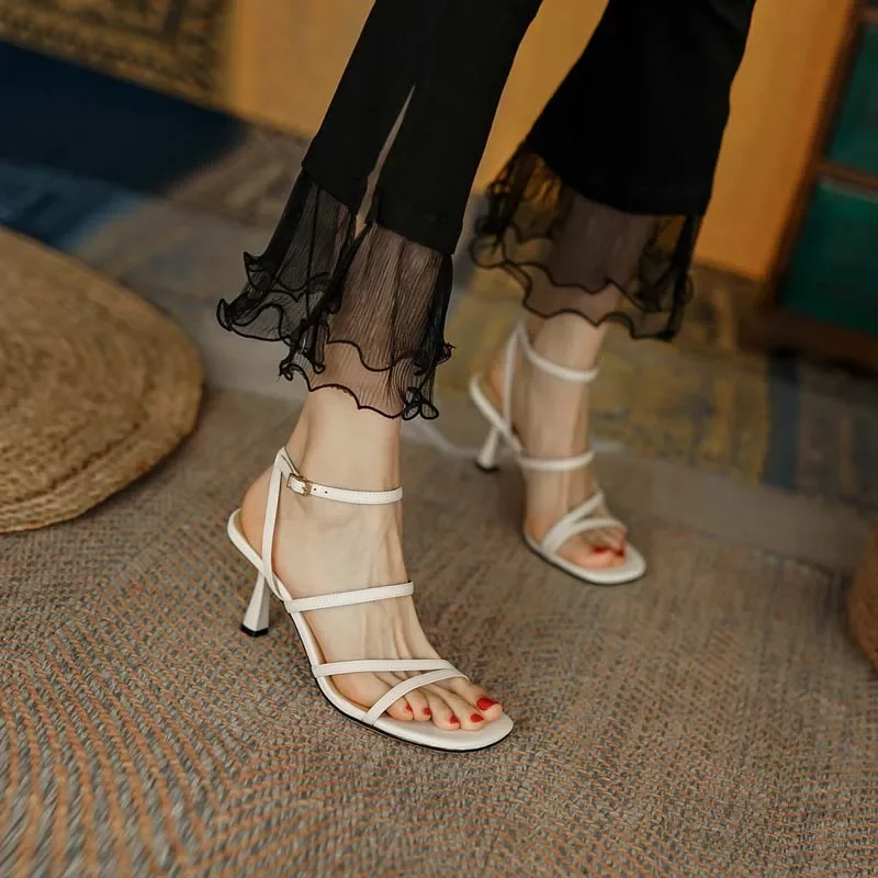 SmallHut New 2026 Trend Ankle Strap Sandals Summer Women Sexy Party High Heel Red Black Light-Yellow Beige Apricot Buckle Sandal