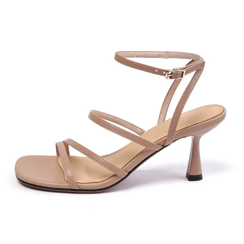 SmallHut New 2026 Trend Ankle Strap Sandals Summer Women Sexy Party High Heel Red Black Light-Yellow Beige Apricot Buckle Sandal