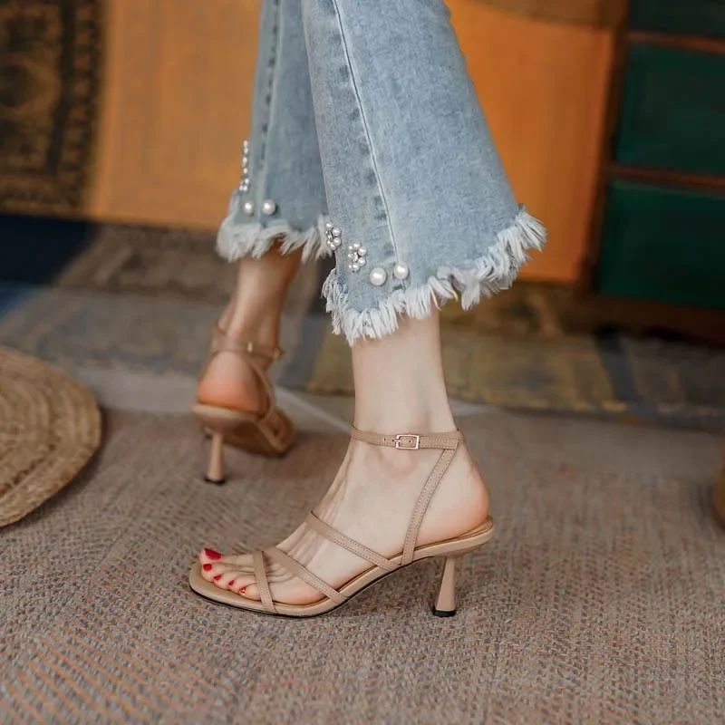 SmallHut New 2026 Trend Ankle Strap Sandals Summer Women Sexy Party High Heel Red Black Light-Yellow Beige Apricot Buckle Sandal