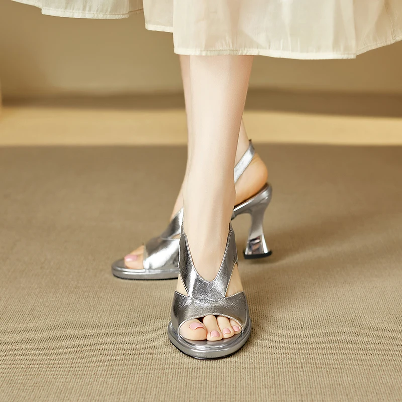 【JOCHEBED HU】Concise Style Women Full Genuine Leather Sandals Super High Thick Heels Round Toe Casual Street Shoes For Lady