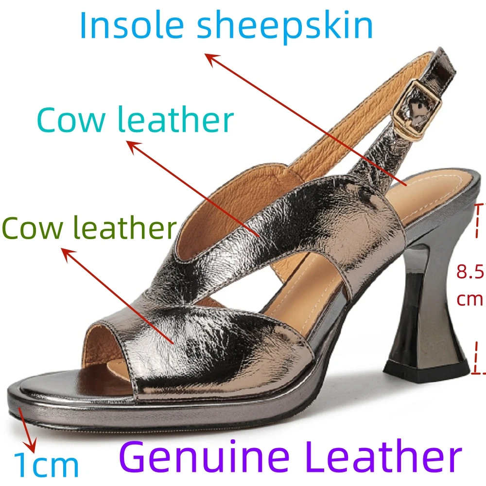 【JOCHEBED HU】Concise Style Women Full Genuine Leather Sandals Super High Thick Heels Round Toe Casual Street Shoes For Lady