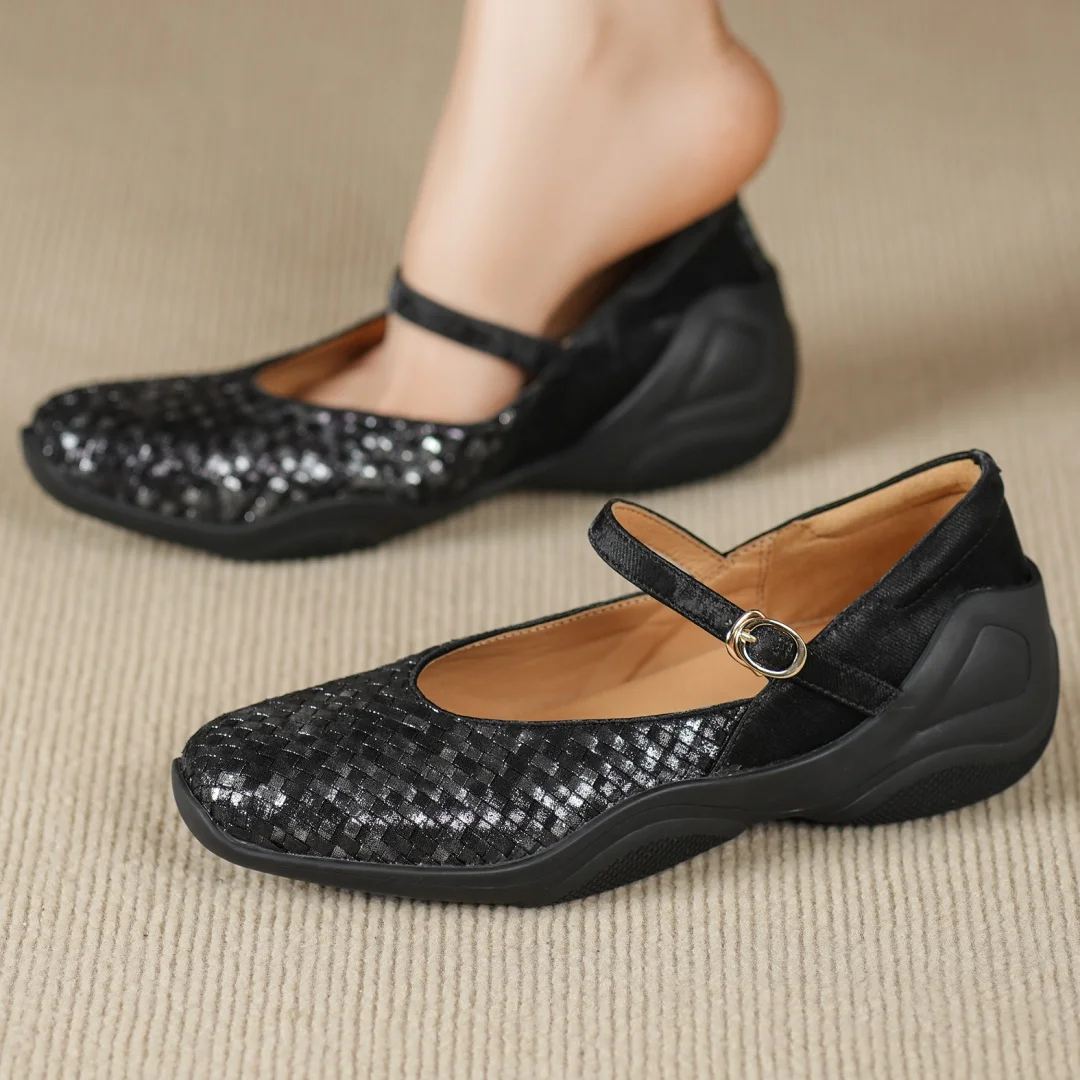 Flokathy women's genuine leather metal buckle slip-on Mary Jane flats sneakers high quality soft comfortable causal espadrilles