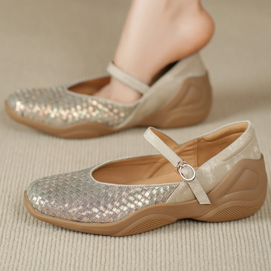 Flokathy women's genuine leather metal buckle slip-on Mary Jane flats sneakers high quality soft comfortable causal espadrilles