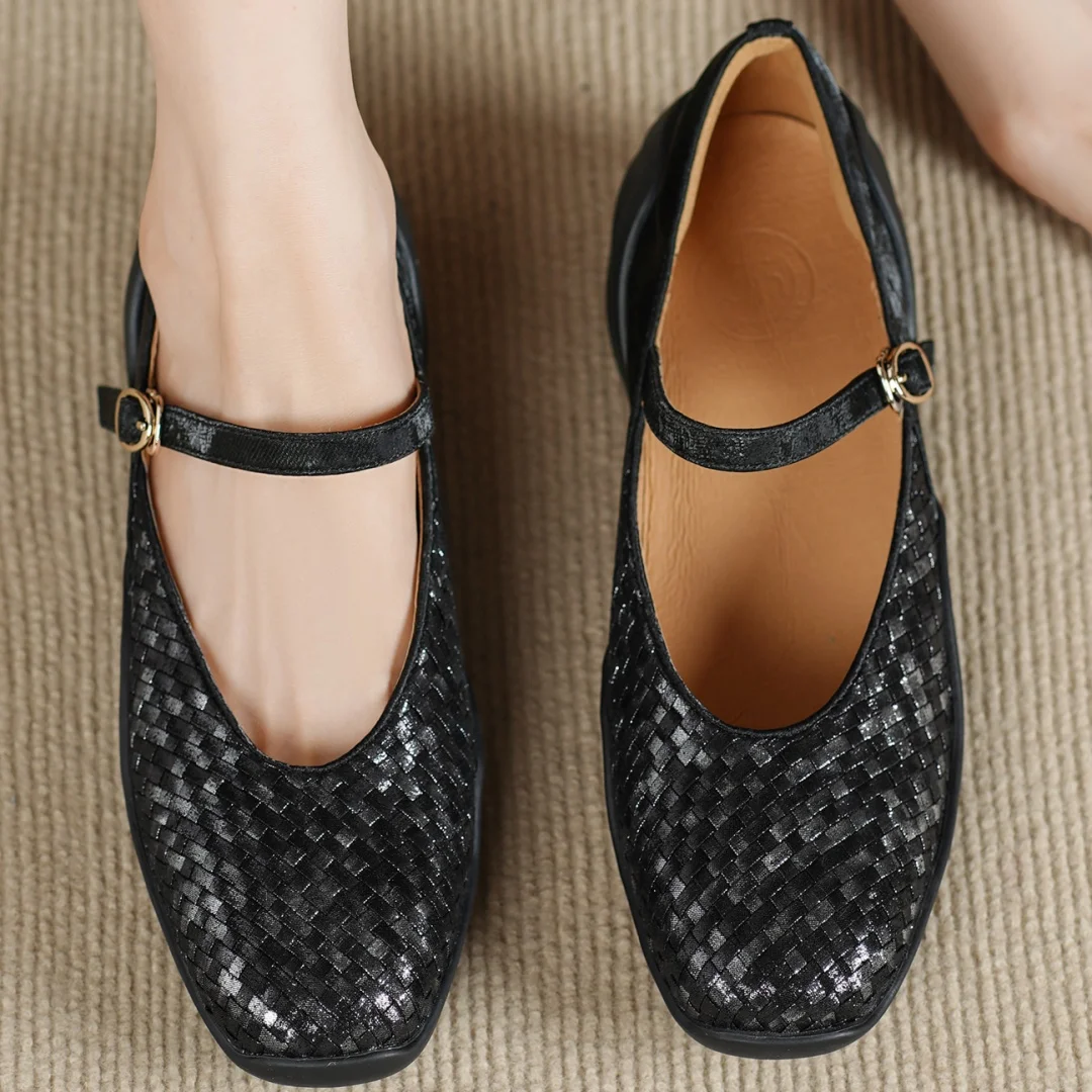 Flokathy women's genuine leather metal buckle slip-on Mary Jane flats sneakers high quality soft comfortable causal espadrilles