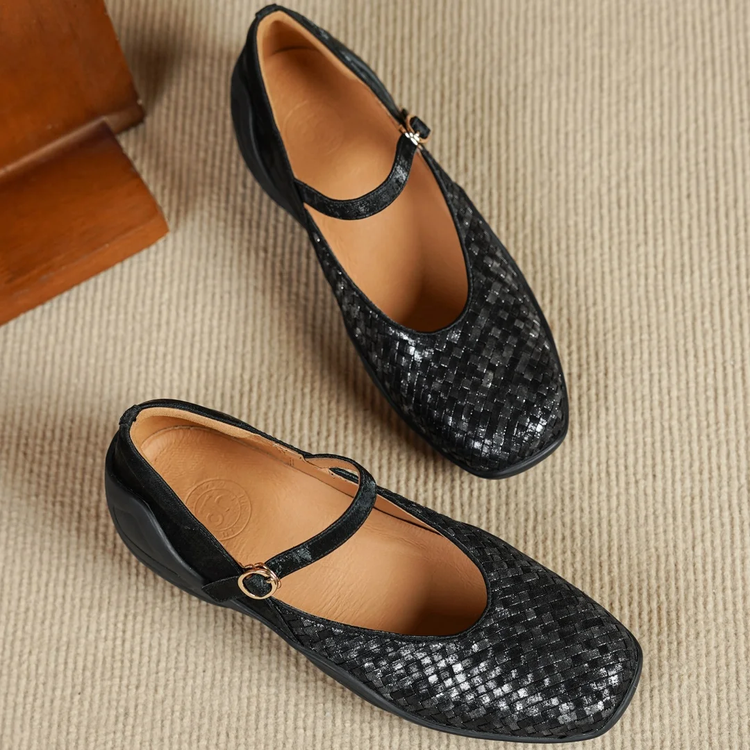 Flokathy women's genuine leather metal buckle slip-on Mary Jane flats sneakers high quality soft comfortable causal espadrilles