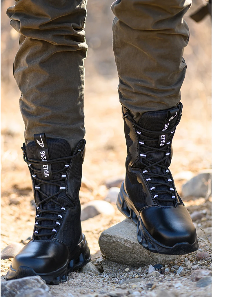 Mens Steel Toe Work Boots High Top Light Breathable Safety Shoes Anti-Smash Anti-Puncture Construction Boots Wear-Resisting Sole