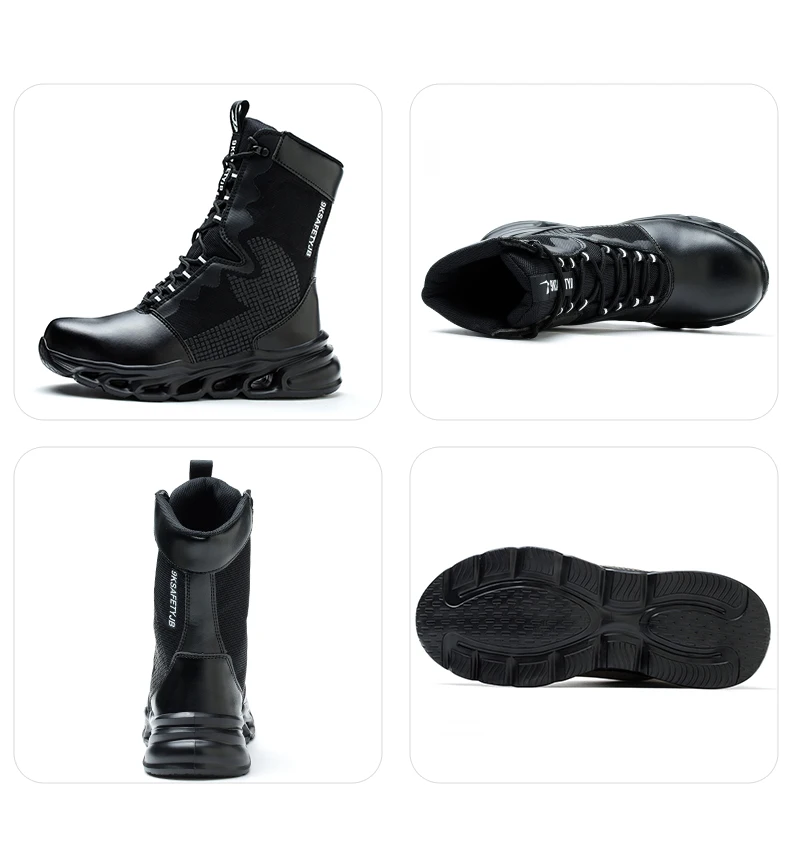 Mens Steel Toe Work Boots High Top Light Breathable Safety Shoes Anti-Smash Anti-Puncture Construction Boots Wear-Resisting Sole