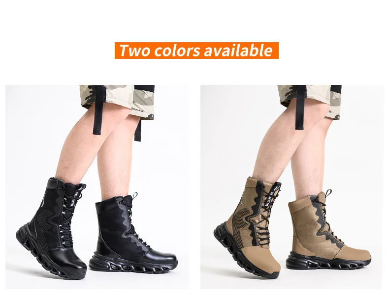 Mens Steel Toe Work Boots High Top Light Breathable Safety Shoes Anti-Smash Anti-Puncture Construction Boots Wear-Resisting Sole