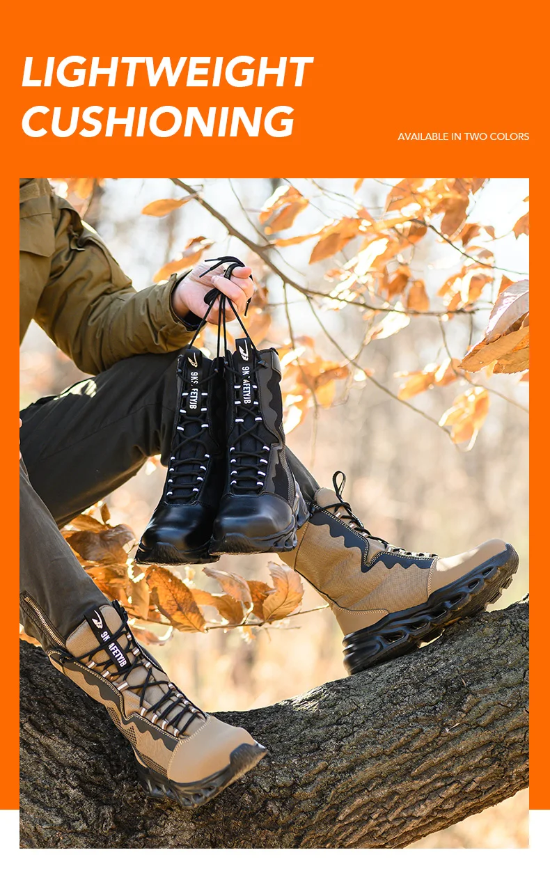 Mens Steel Toe Work Boots High Top Light Breathable Safety Shoes Anti-Smash Anti-Puncture Construction Boots Wear-Resisting Sole
