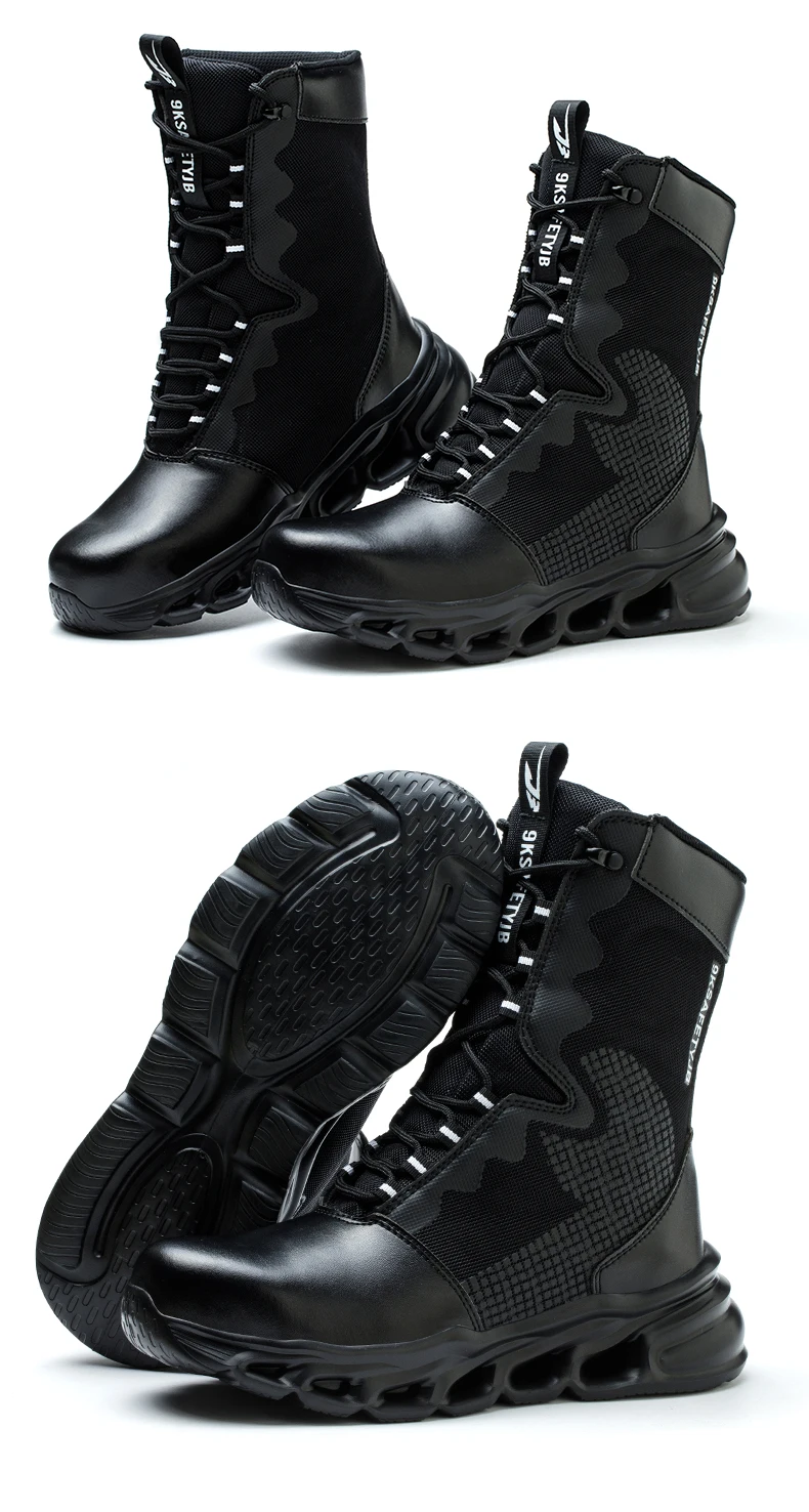 Mens Steel Toe Work Boots High Top Light Breathable Safety Shoes Anti-Smash Anti-Puncture Construction Boots Wear-Resisting Sole
