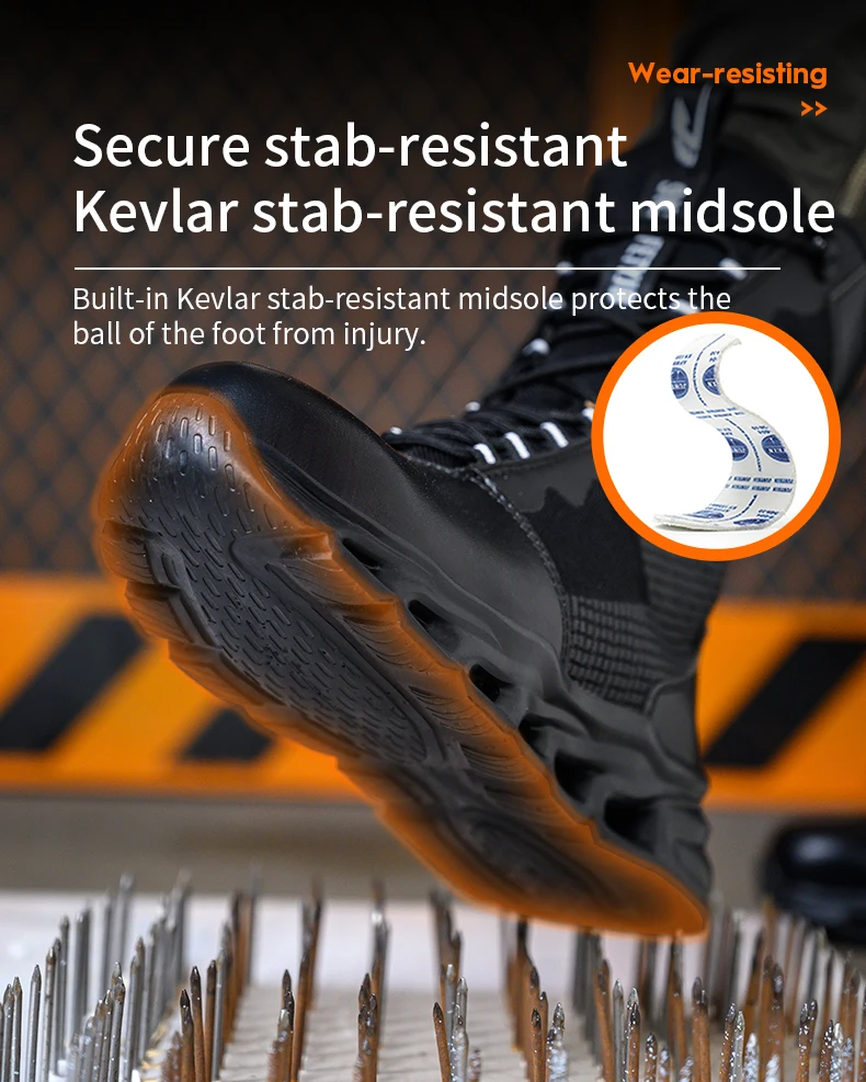 Mens Steel Toe Work Boots High Top Light Breathable Safety Shoes Anti-Smash Anti-Puncture Construction Boots Wear-Resisting Sole
