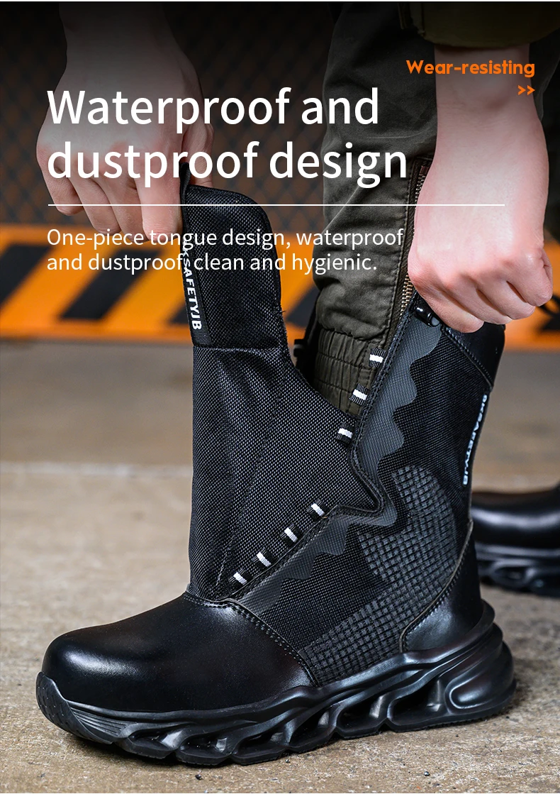 Mens Steel Toe Work Boots High Top Light Breathable Safety Shoes Anti-Smash Anti-Puncture Construction Boots Wear-Resisting Sole
