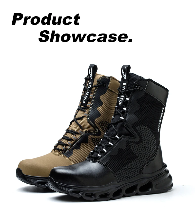 Mens Steel Toe Work Boots High Top Light Breathable Safety Shoes Anti-Smash Anti-Puncture Construction Boots Wear-Resisting Sole