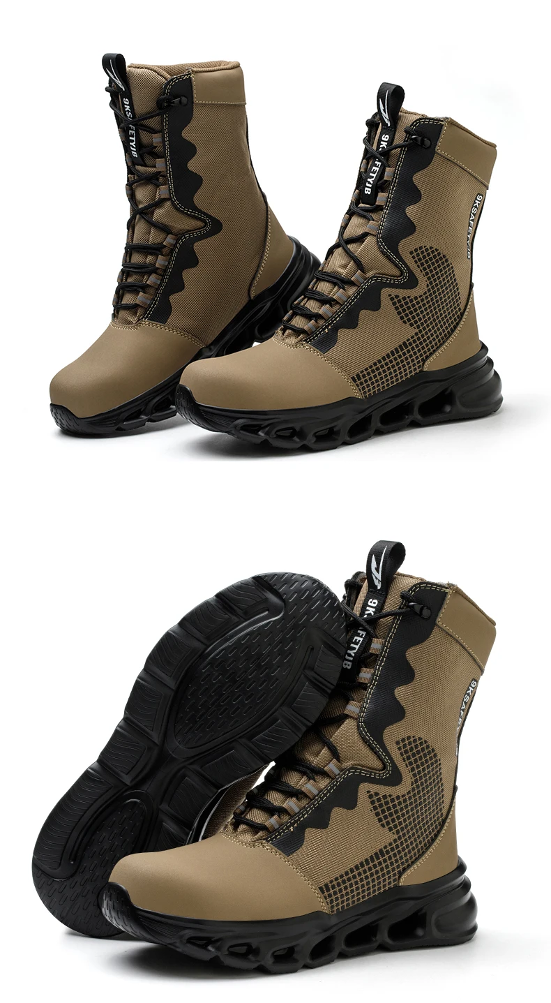Mens Steel Toe Work Boots High Top Light Breathable Safety Shoes Anti-Smash Anti-Puncture Construction Boots Wear-Resisting Sole