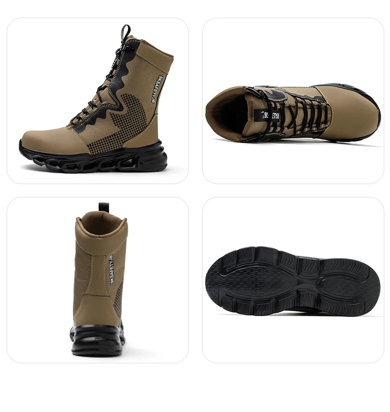 Mens Steel Toe Work Boots High Top Light Breathable Safety Shoes Anti-Smash Anti-Puncture Construction Boots Wear-Resisting Sole