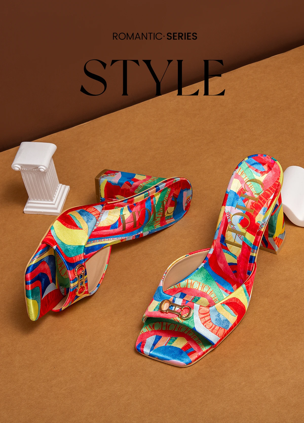 C-H Woman shoes Thick Heel Sandals Square Open Toe Sliding Sandals students