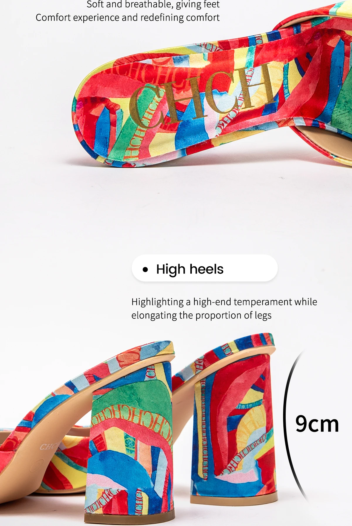 C-H Woman shoes Thick Heel Sandals Square Open Toe Sliding Sandals students