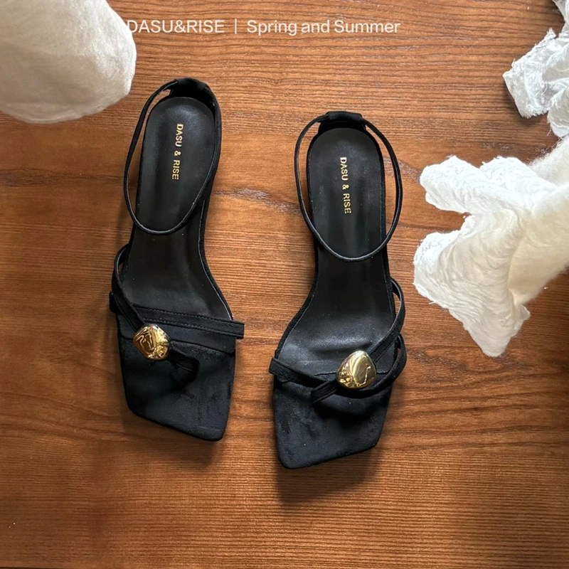 SUOJIALUN 2026 Summer New Brand Women Sandal Fashion Narrow Band Ladies Gladitor Shoes Square Toe Slip On Elegant Outdoor Dress