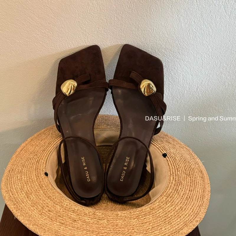 SUOJIALUN 2026 Summer New Brand Women Sandal Fashion Narrow Band Ladies Gladitor Shoes Square Toe Slip On Elegant Outdoor Dress