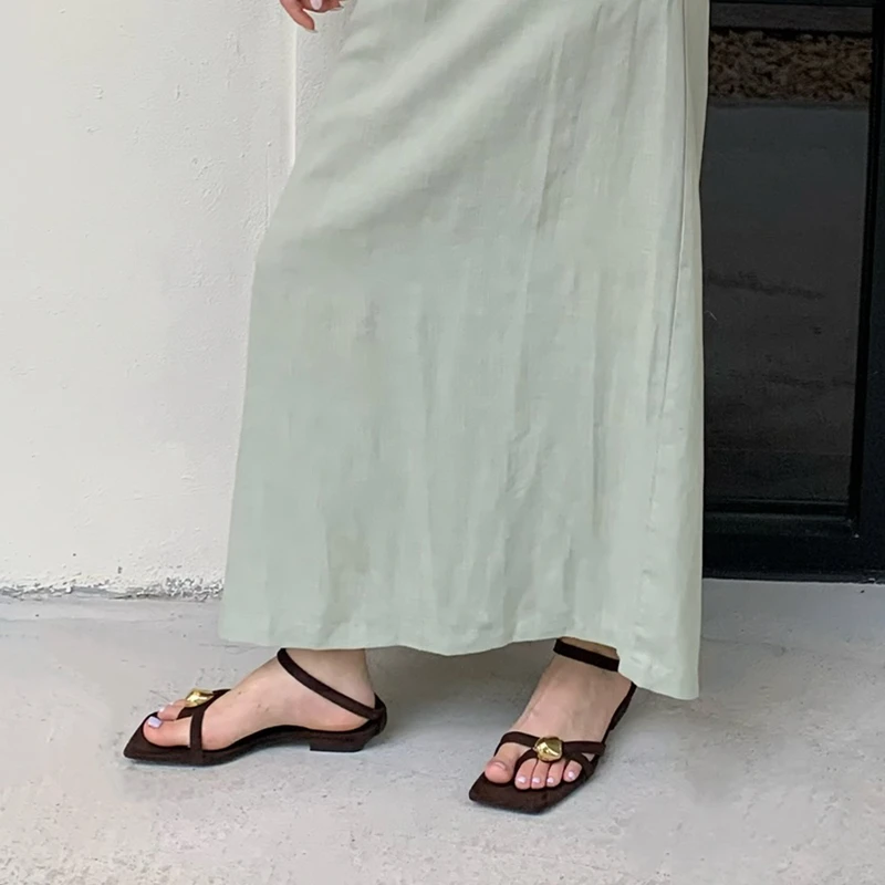 SUOJIALUN 2026 Summer New Brand Women Sandal Fashion Narrow Band Ladies Gladitor Shoes Square Toe Slip On Elegant Outdoor Dress