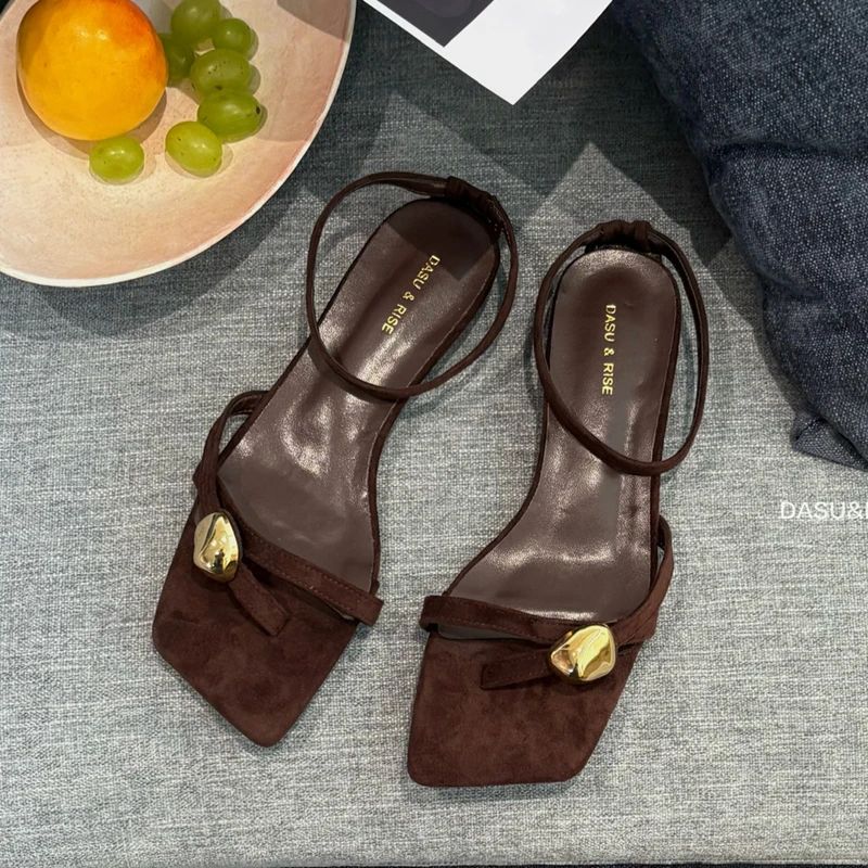 SUOJIALUN 2026 Summer New Brand Women Sandal Fashion Narrow Band Ladies Gladitor Shoes Square Toe Slip On Elegant Outdoor Dress