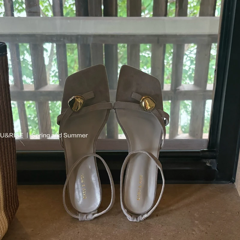 SUOJIALUN 2026 Summer New Brand Women Sandal Fashion Narrow Band Ladies Gladitor Shoes Square Toe Slip On Elegant Outdoor Dress