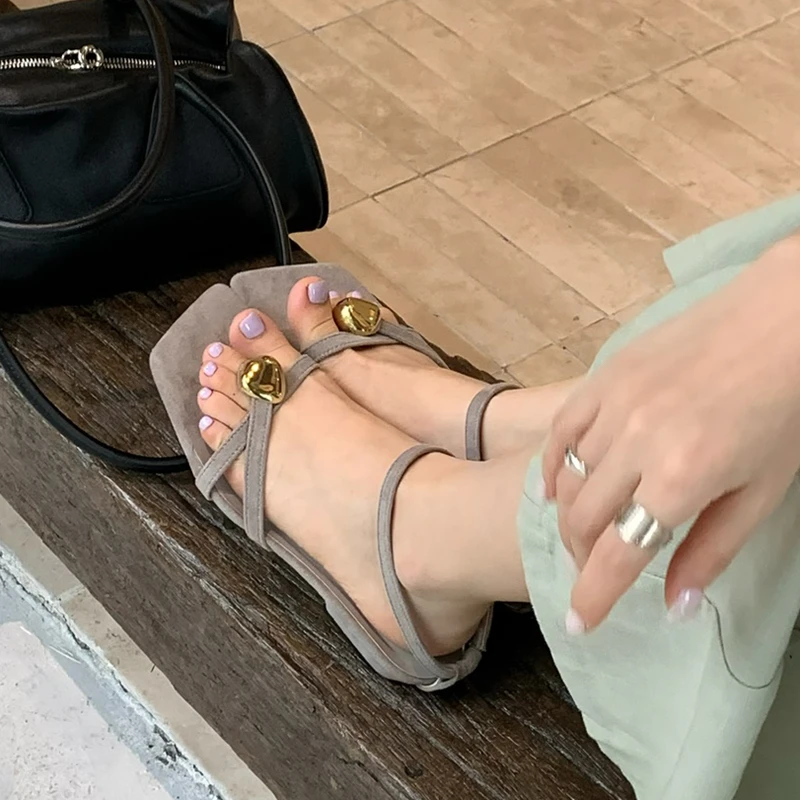 SUOJIALUN 2026 Summer New Brand Women Sandal Fashion Narrow Band Ladies Gladitor Shoes Square Toe Slip On Elegant Outdoor Dress