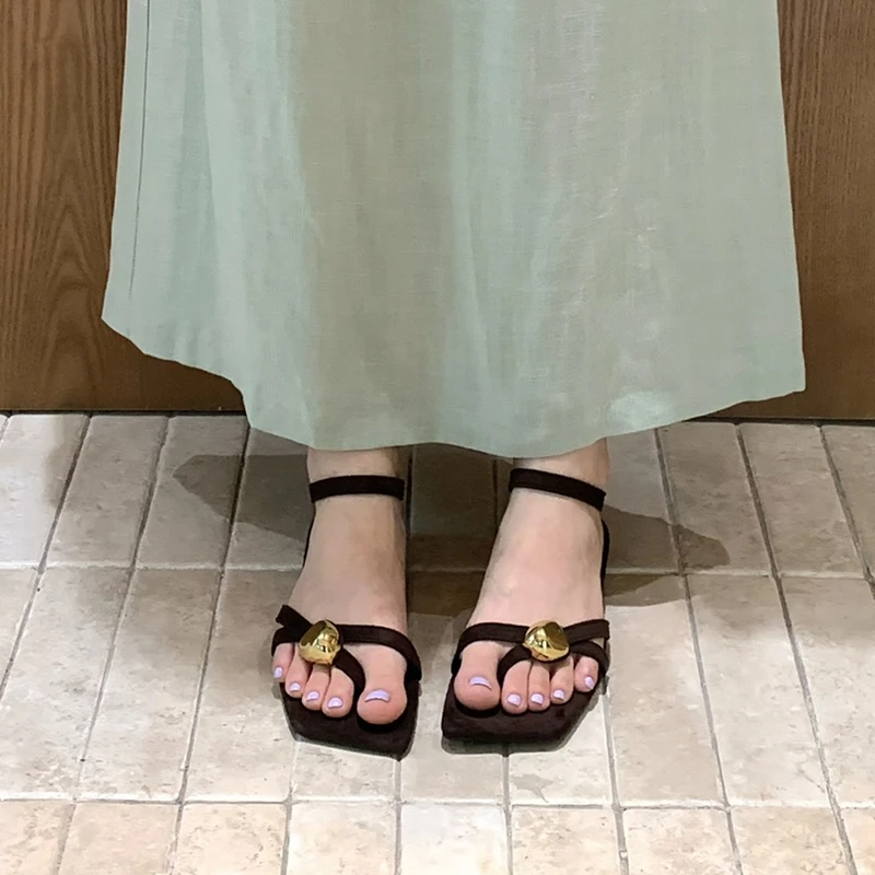 SUOJIALUN 2026 Summer New Brand Women Sandal Fashion Narrow Band Ladies Gladitor Shoes Square Toe Slip On Elegant Outdoor Dress