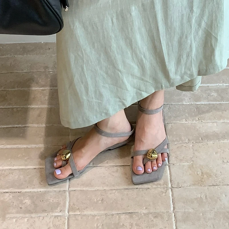 SUOJIALUN 2026 Summer New Brand Women Sandal Fashion Narrow Band Ladies Gladitor Shoes Square Toe Slip On Elegant Outdoor Dress