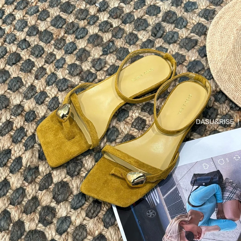 SUOJIALUN 2026 Summer New Brand Women Sandal Fashion Narrow Band Ladies Gladitor Shoes Square Toe Slip On Elegant Outdoor Dress