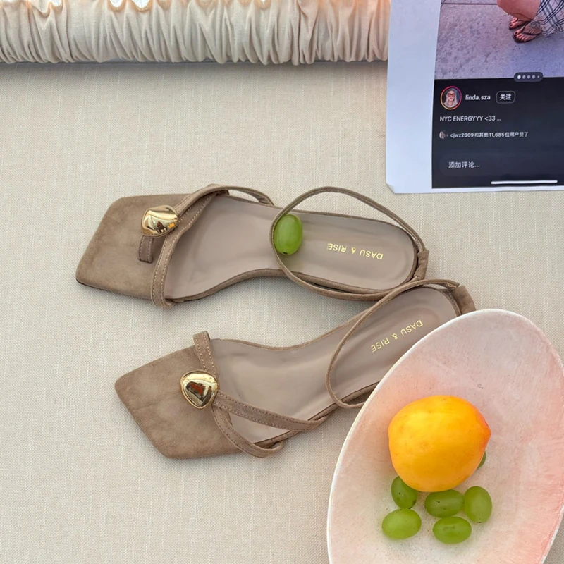 SUOJIALUN 2026 Summer New Brand Women Sandal Fashion Narrow Band Ladies Gladitor Shoes Square Toe Slip On Elegant Outdoor Dress