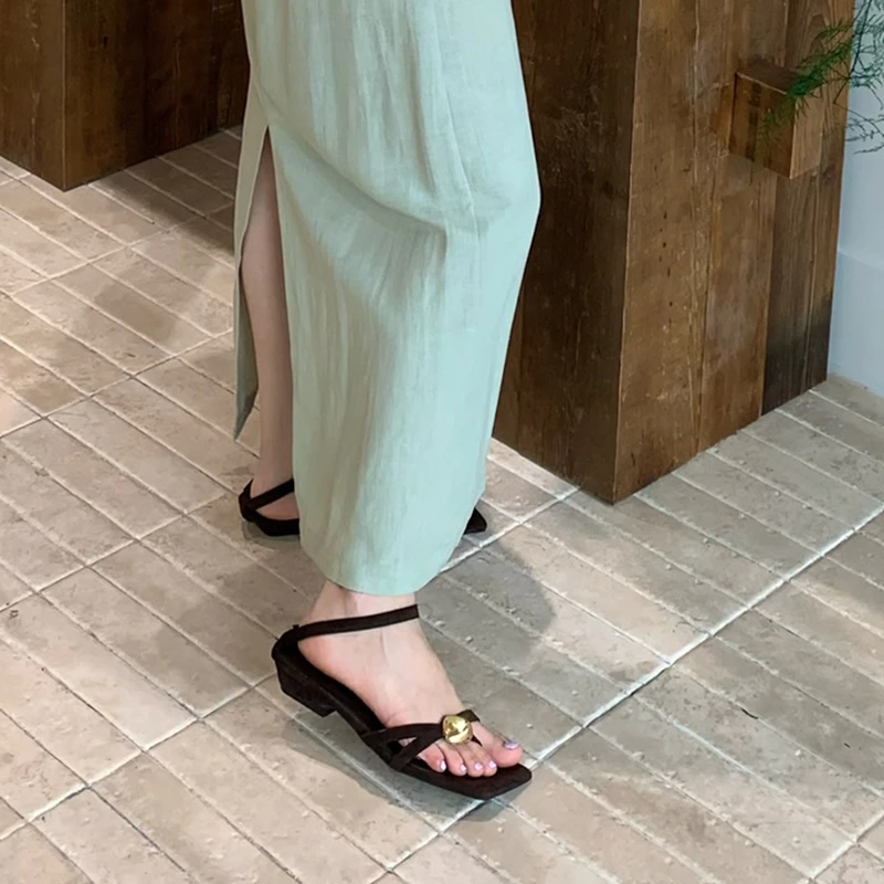 SUOJIALUN 2026 Summer New Brand Women Sandal Fashion Narrow Band Ladies Gladitor Shoes Square Toe Slip On Elegant Outdoor Dress