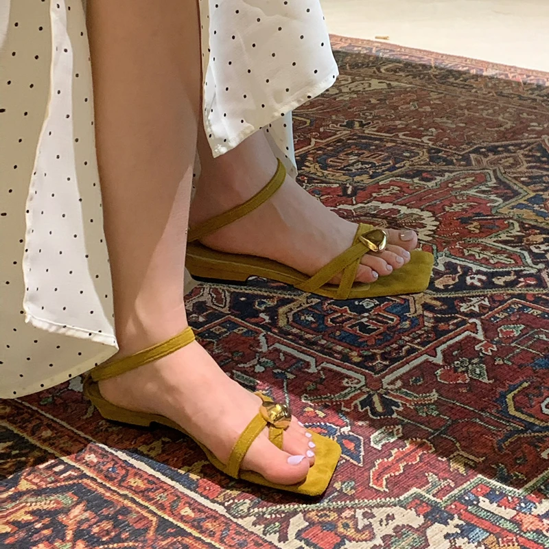 SUOJIALUN 2026 Summer New Brand Women Sandal Fashion Narrow Band Ladies Gladitor Shoes Square Toe Slip On Elegant Outdoor Dress