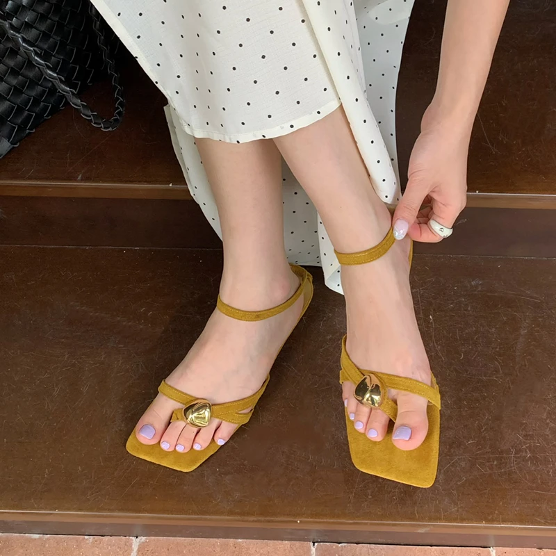 SUOJIALUN 2026 Summer New Brand Women Sandal Fashion Narrow Band Ladies Gladitor Shoes Square Toe Slip On Elegant Outdoor Dress