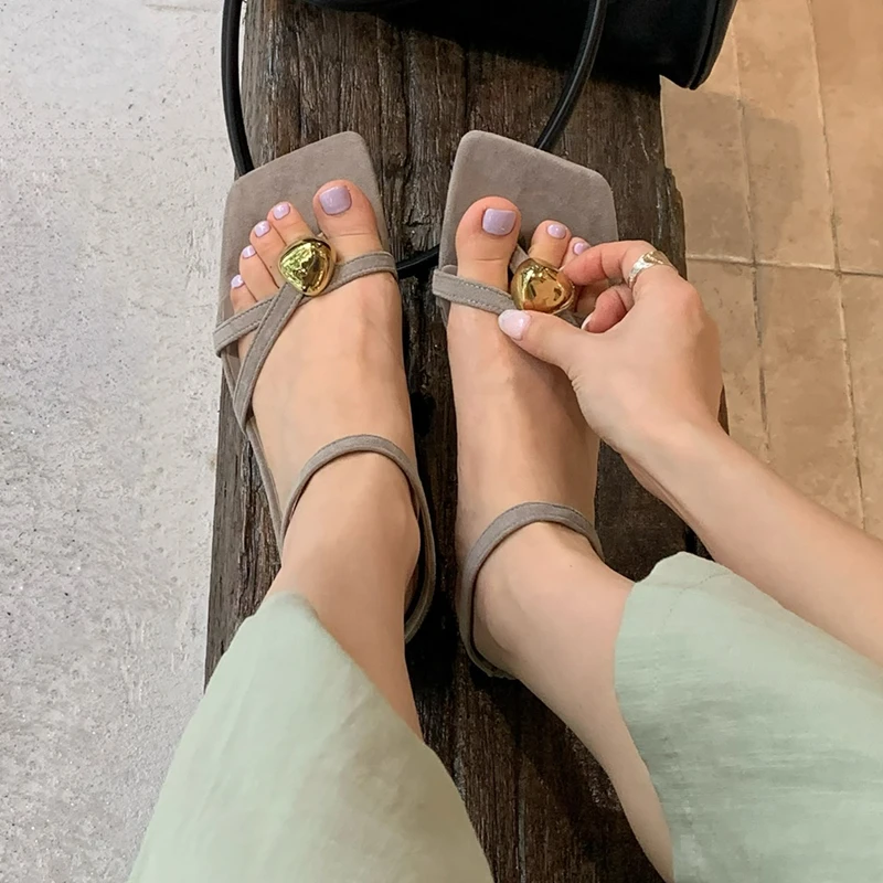 SUOJIALUN 2026 Summer New Brand Women Sandal Fashion Narrow Band Ladies Gladitor Shoes Square Toe Slip On Elegant Outdoor Dress