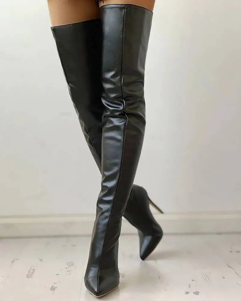 Sexy Stiletto Heels Black Women Over The Knee Boota Big Size 46 Back Zip Long Boots Lady Shoes