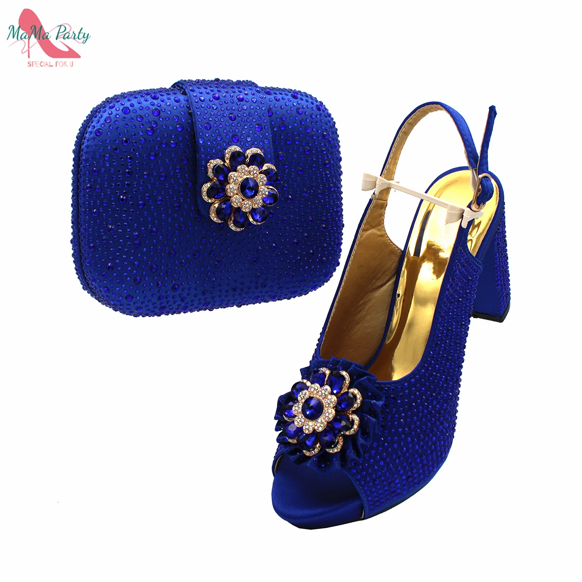 Buckle Strap Sandals Nigerian Women Shoes and Bag Set in Yellow Color with Shinning Crystal Italian Lady Shoes and Bag for Party