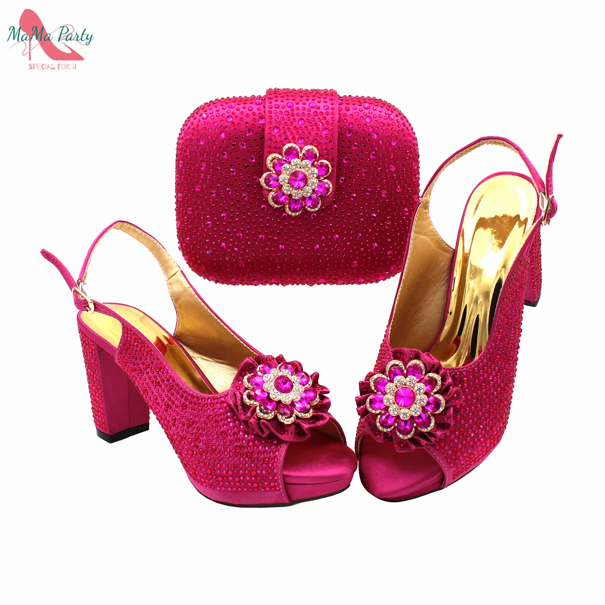 Buckle Strap Sandals Nigerian Women Shoes and Bag Set in Yellow Color with Shinning Crystal Italian Lady Shoes and Bag for Party